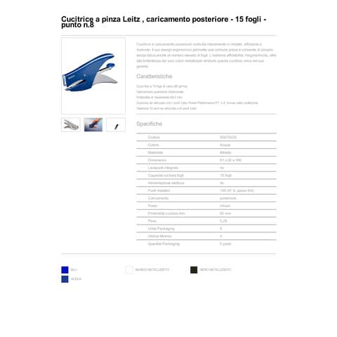 Cucitrice fino a 15 fogli Leitz 5547 WOW blu metallizzato 55470033